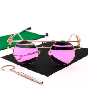 Gafas Estilo Steampunk Doradas con Lente Rosa Reflectivo para verte muy Delulü